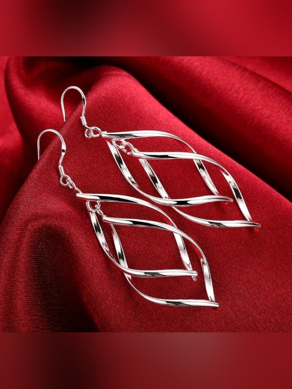 NEW Silver Twisted Hollow Geometric Dangle Earrings